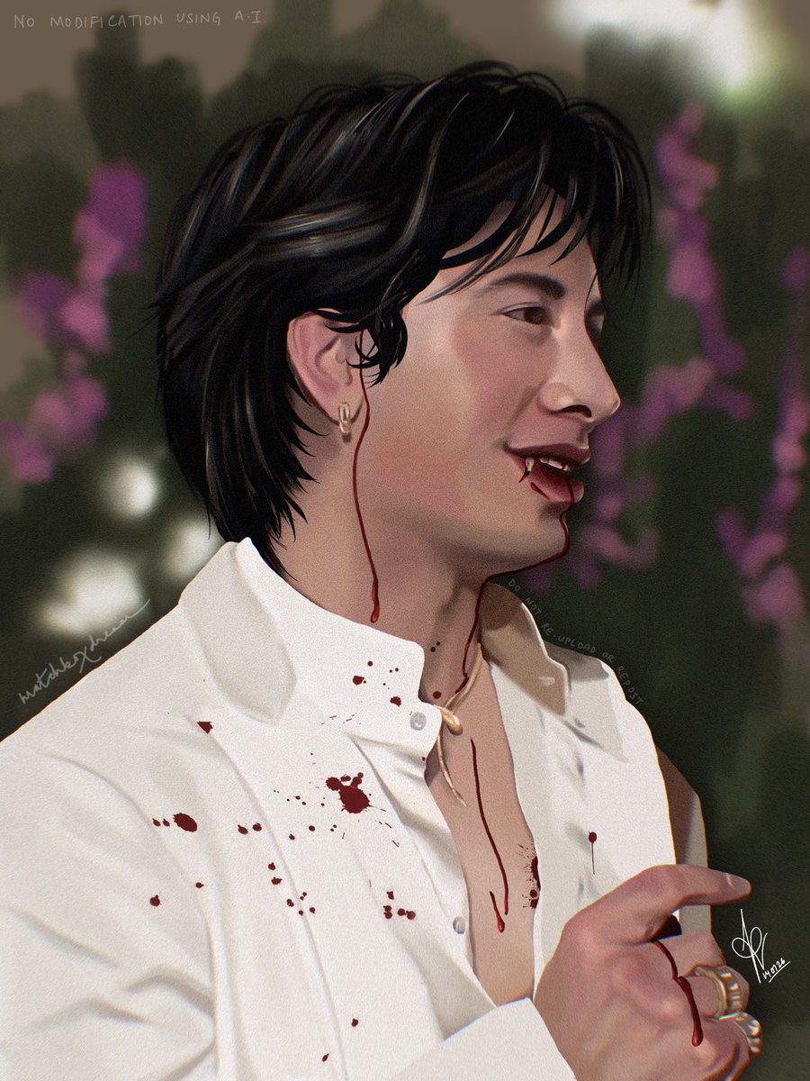 matchboxdream's tweet photo. fangs 🧛 🩸 

#HudsonWilliams #GoldenGlobes2026 vampire fanart 

blood tw / https://t.co/TLDk7ZuBhM