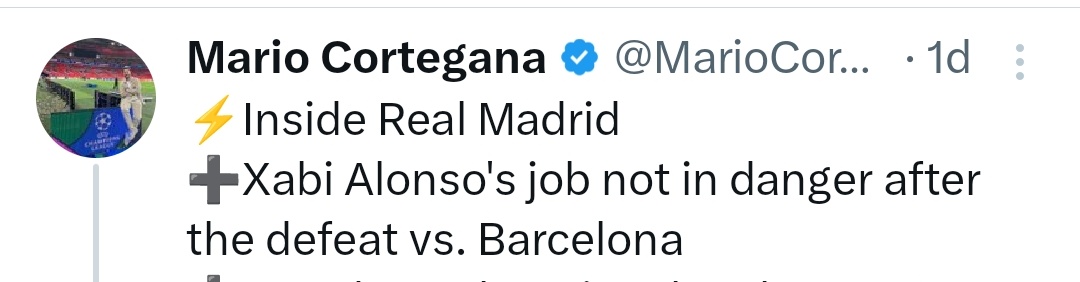 <a href="/MarioCortegana/">Mario Cortegana</a> <a href="/TheAthleticFC/">The Athletic | Football</a> A las cuatro de la tarde de ayer.
No hace falta decir nada más.