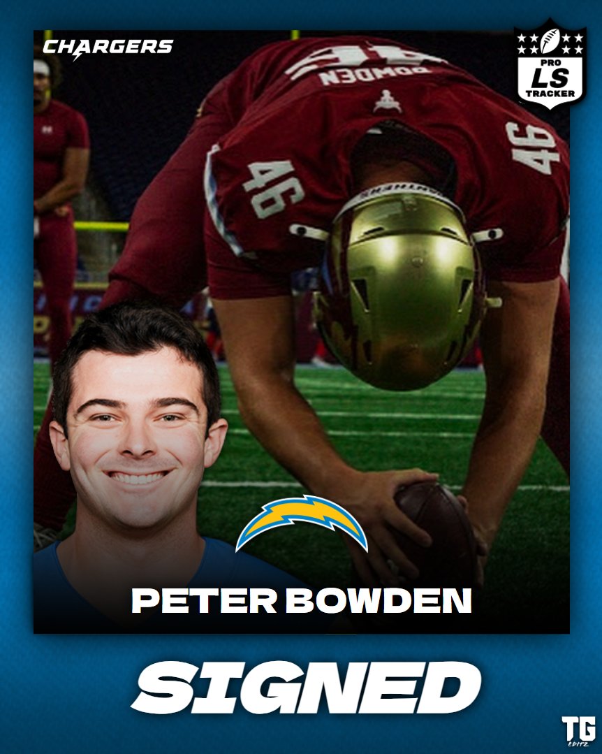 SIGNED:

The Chargers have Signed Peter Bowden (<a href="/PBowdenSnaps/">Peter Bowden</a>) to a Reserve/Future Contract. Bowden spent time on the Chargers' practice squad in early November of last season.

#Chargers #Wisconsin #Signed #LongSnap #LongSnapper #LongSnapping #Football #Pro #NFL