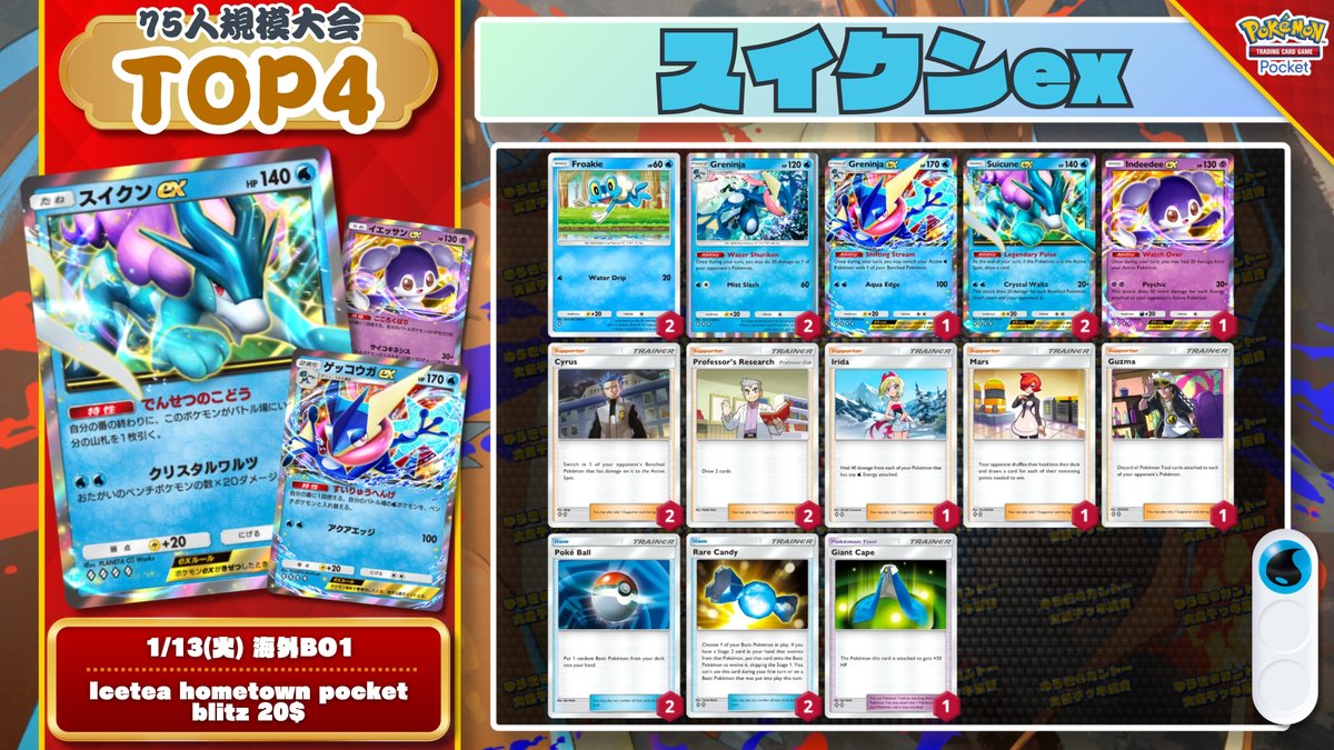 🌏 ポケポケ 大会結果｜1/13(火) 🌏 75人参加の大会で『ジバコイルオ