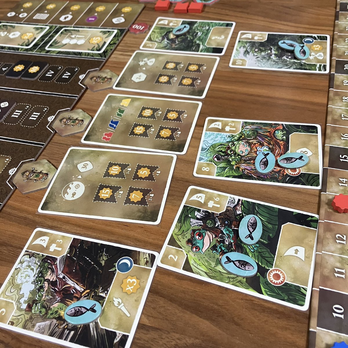 nusfrog's tweet image. ワニ🐊がカエル🐸に蹂躙される💦
『フェヤズ・スワンプ』

テクニックが、戦略がダイレクトに反映するシビアさ❗️ガードレール少なめで、嫁様のカエル軍団に我がワニ族がフルボッコにされました🤣50点以上差を付けられる🐊💦池の覇権はカエルに🐸✨悔しーっ！