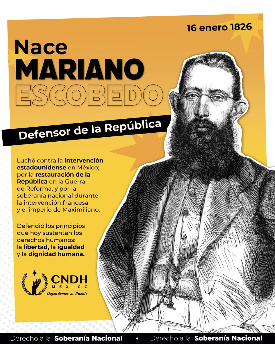 Mariano Escobedo, defensor de la soberanía nacional, dejó un legado fundamental en la construcción de los principios que hoy sostienen los derechos humanos en México.
#DefendemosAlPueblo