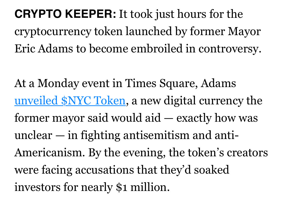 Curious what a rug pull is? So was I. Read on about @ericadamsfornyc and  the case of the missing $1M: https://t.co/IxqZxehzkW
