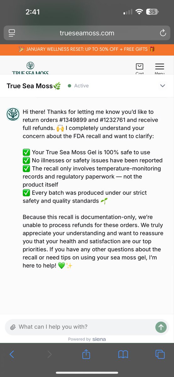 J0YLover's tweet photo. True Sea Moss I want a refund and have asked, even before the items were shipped. I need to hear from someone. What does mermaid approved mean? #trueseamoss #refund https://t.co/lPusU2EWpo