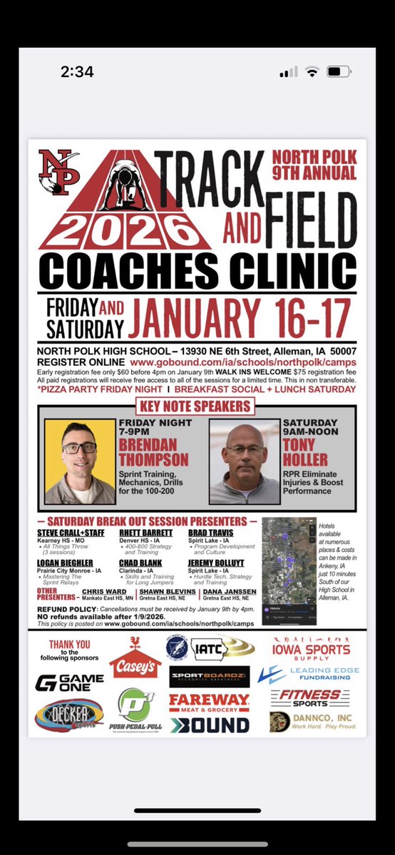 npboystrack's tweet image. One more day to receive the Early Bird registration fee! Going to be a great Clinic!
14 presentations
12 Vendors 
3 Meals
Door Prizes
Q&amp;amp;A with all 4 of or State Organizations 
Presentations video recorded 
Collaborate with colleagues and get a kick start on the 2026 T&amp;amp;F season!