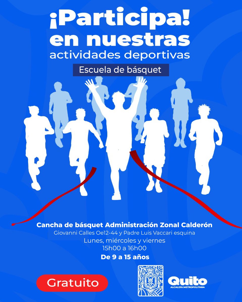 🏀✨ #CalderónActivo | ¡La cancha se llena de talento y energía!
¡Niñas y niños de 9 a 15 años están invitados a formar parte de la Escuela de Básquet!
Un espacio gratuito donde el deporte se convierte en disciplina, compañerismo y diversión.
#QuitoRenace
