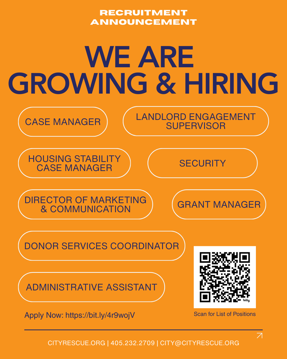 OKCityRescue's tweet photo. We’re growing—and that means more neighbors finding their way home. City Rescue Mission is expanding our team and has several roles open right now. If you’re looking for meaningful work, explore current openings at: https://t.co/xTKxczNu9r https://t.co/uwcH7f9DcD