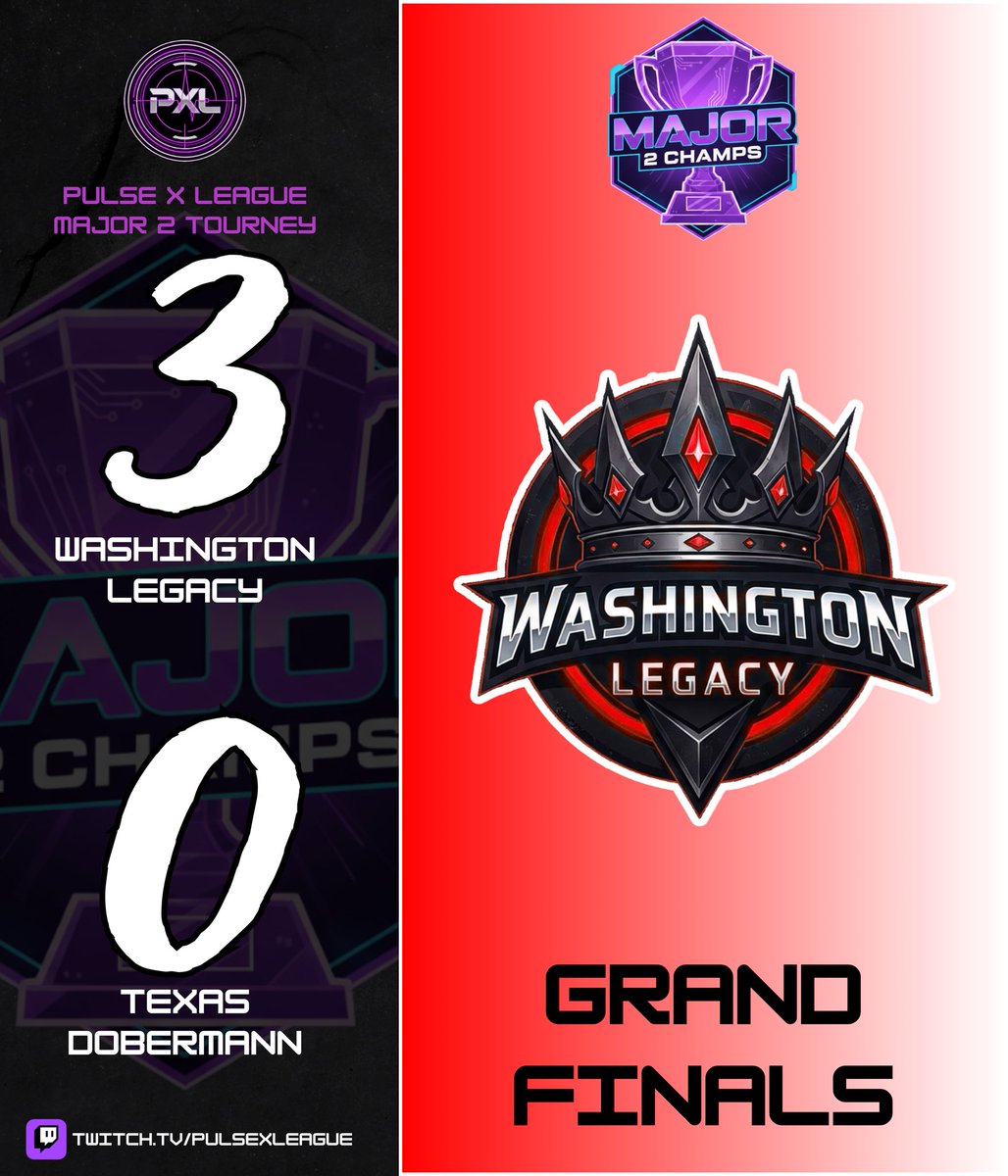 👑Washington Legacy are your Major 2 CHAMPIONS!👑

🥇Ban
🥇Bloodz
🥇Teo
🥇Lee

challonge.com/pxlmajor2

(Join our discord for more info)
discord.gg/pulsexleague