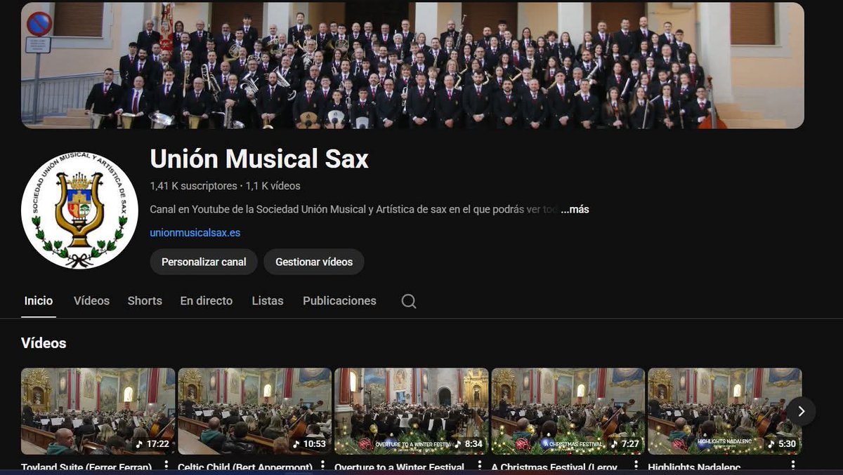 Hoy nuestro canal de Youtube cumple quince años👏🏽🥳🎶: 

🎟️1.417 suscriptores
💻746.000 visualizaciones
🌍1.100 vídeos

No pierdas la oportunidad de seguir y apoyar a tu banda.

Suscríbete:
youtube.com/unionmusicalsax