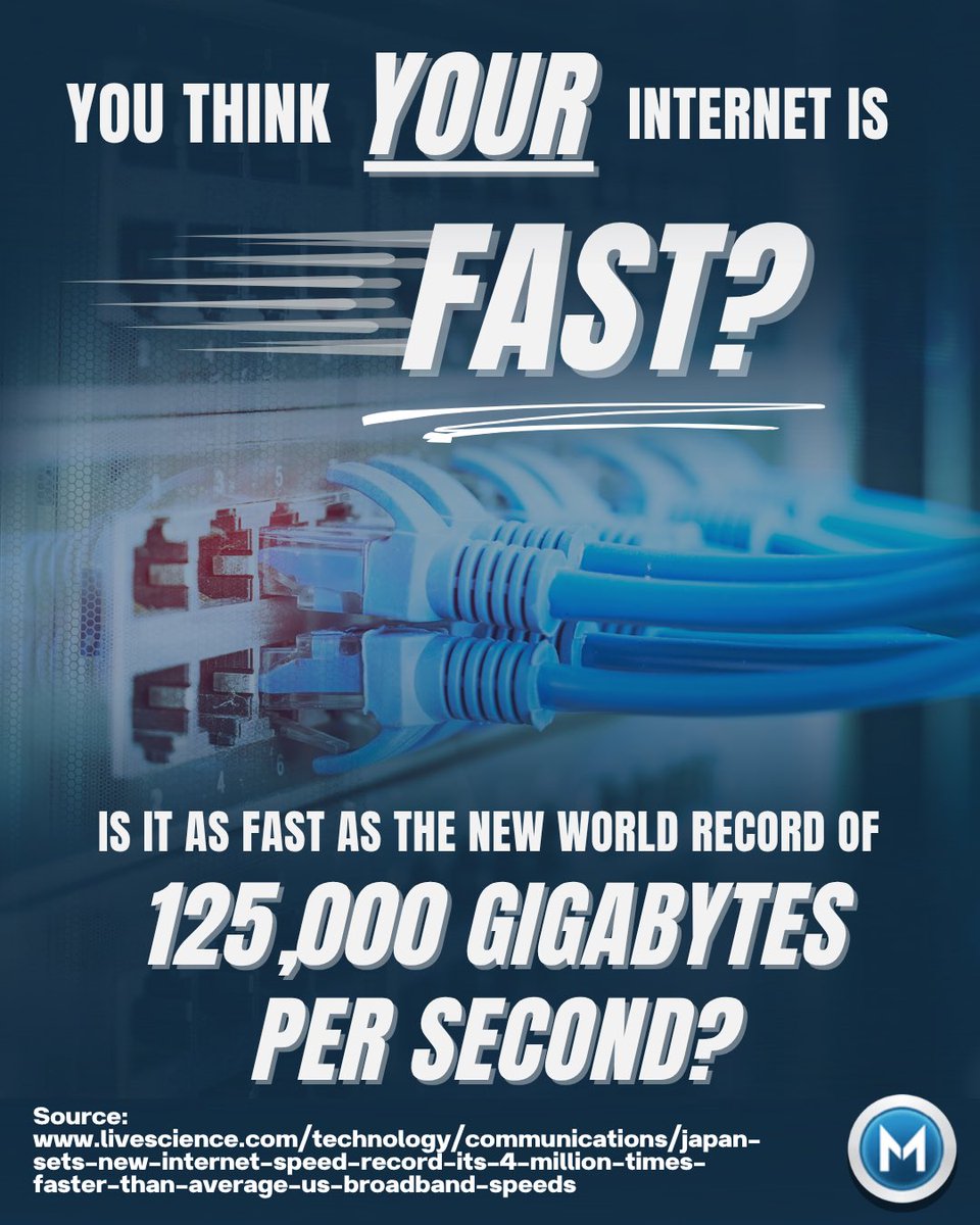 MSITechnologies's tweet photo. Your internet may be quick, but it’s not as quick as the new world record of 125,000 GIGABYTES PER SECOND!⚡

...and we thought it couldn’t get any faster! 🤣

#worldrecord https://t.co/vElyi2tIDR