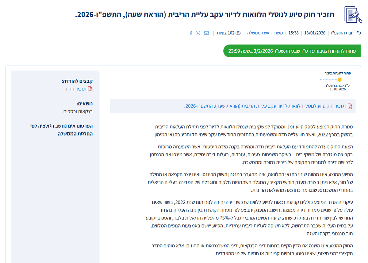 shaked_green's tweet photo. הממשלה מתקדמתעם חוק  סבסוד המשכנתאות של שמחון: היום הופץ תזכיר החוק, אליו מתנגדים נחרצות בבנק ישראל (שהודר מהישיבה בנושא אצל נתניהו) ובמשרד האוצר (שם למדו על התזכיר רק לאחר הפצתו). 
העלות התקציבית המוערכת: 2 מיליארד שקל בשנה. 
תקופת הסבסוד: 5 שנים. 
מקור תקציבי: לא מופיע. שמחון השיב לי שהמקור יפורסם כשהחוק יעלה לממשלה. 

לינקים לתזכיר ופרטים נוספים על ההצעה בתגובות 
@calcalist