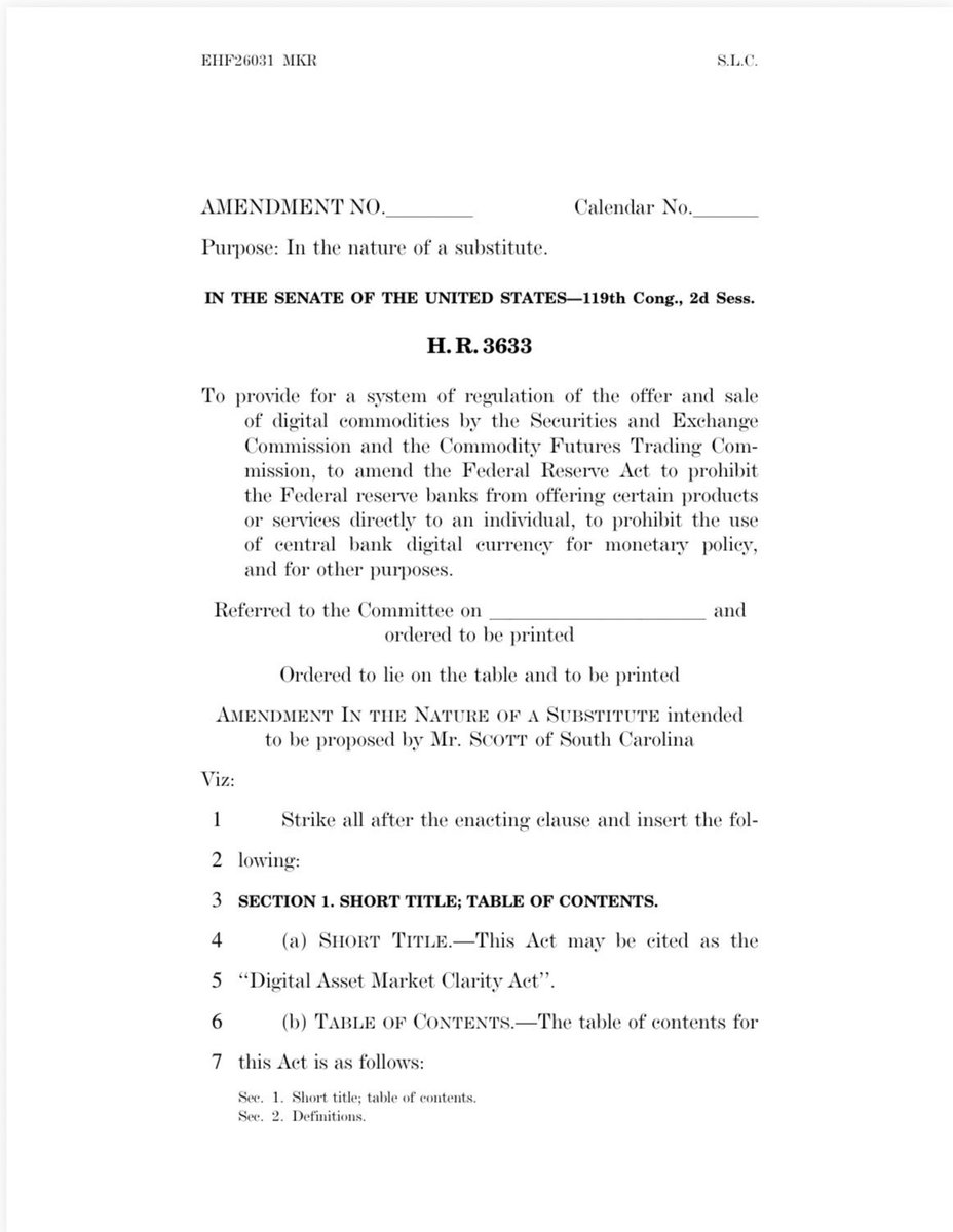 JUST IN: 🇺🇸 The draft for the Bitcoin and crypto market structure legislation in the US has been released.

Senator Cynthia Lummis: "After months of hard work, we have bipartisan text ready for Thursday’s markup."