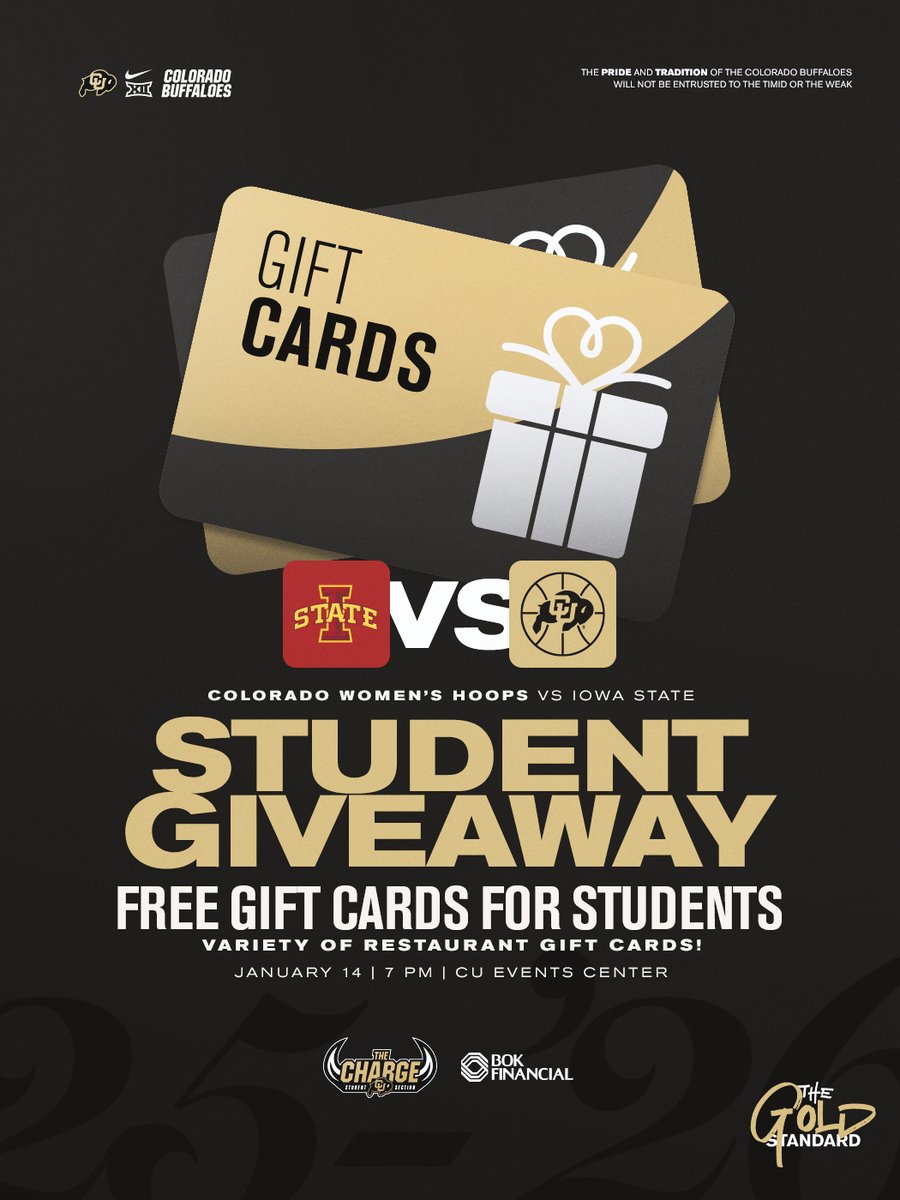 Buffs students — we’ve got gift cards waiting for you. Be in the building tonight! 🦬