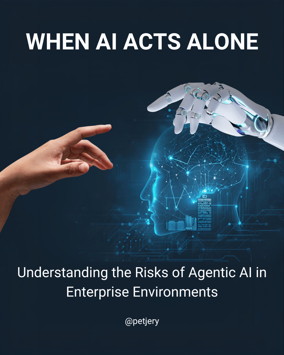 petjery's tweet photo. AI is no longer just a tool; it’s acting like a co-worker.
Agentic AI can make decisions, adapt, and act independently… and that’s the risk.

Unchecked autonomy can lead to:
• Loss of control
• Biased or misaligned decisions
• Bigger attack surfaces
• Black-box actions with no accountability

Real lesson: never “set and forget” AI.
Keep humans in the loop, limit access, enforce guardrails, and conduct regular audits.

When AI acts alone, it can scale success or scale failure.