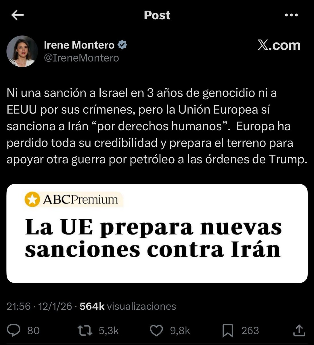Irene Montero sacó a los violadores de las cárceles, se calla ante las manadas de violadores si son extranjeros y cómo no, ahora defiende la teocracia que pagó las facturas del medio (HispanTV) que dirigía su pareja de hecho bajo la condición de que las mujeres que trabajaran