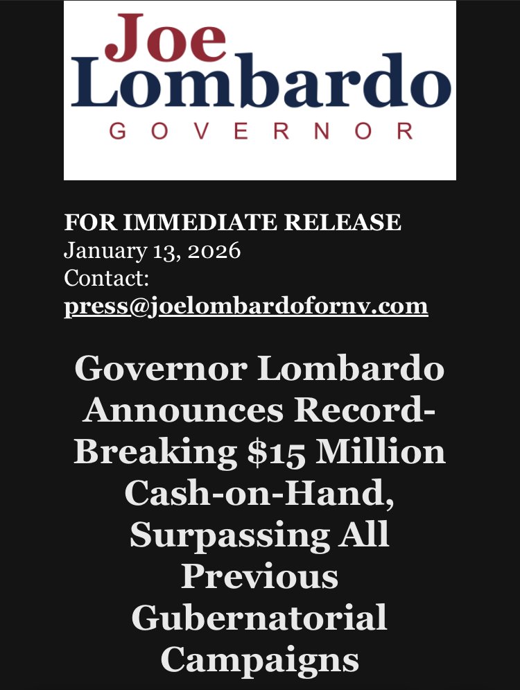 VictorJoecks's tweet image. This is a massive fundraising number for @JosephMLombardo.

$9+ million cash on hand. Combined with his Super PACs, he has $15+ million.