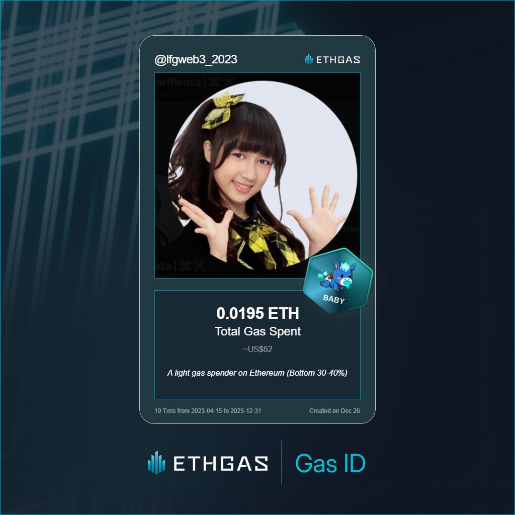 Just unlocked my Gas ID via ETHGas 🪪

I'm a Baby Jack with 0.0195 ETH spent on gas since Beacon Chain - now fueling my climb to the Gasless Future and earned 4 Beans already. 

Reveal yours at ethgas.com/community/gas-…