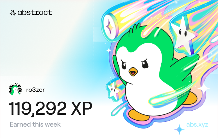 ro3zer's tweet image. Hit an ATH this week @AbstractChain 

Said I’d try to break 100k last week, and somehow ended up with ~120k

Honestly don’t think I did anything extra compared to last week, but I’ll take it😄