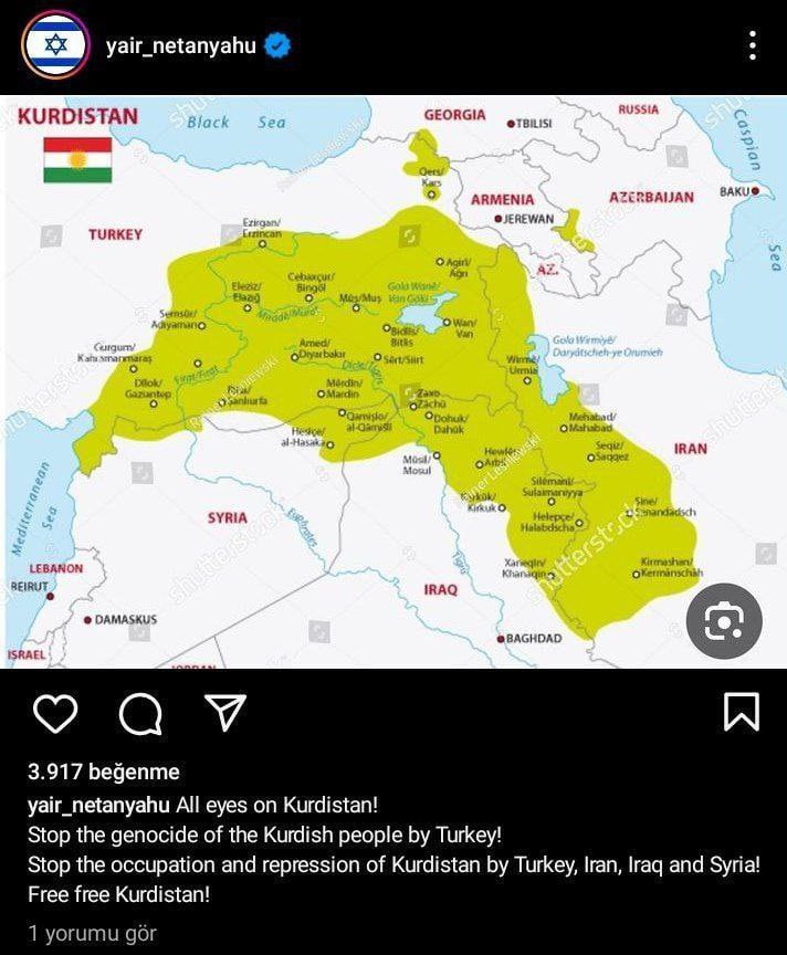 Türkiye’de PKK ve sözcüleri,
Suriye’de PKK/PYD,
İran’da PKK/PJAK,
Irak’ta PKK/PÇDK’ ın Kürtlerle ilgisi yoktur. 
Bunlar bölücü PKK/KCK’nın dört ülkedeki şubeleri ve sadece emperyalist ABD’nin, siyonist İsrail’in kullandığı maşalardır. 
Bilmem anlatabildim mi?
Netanyahu’nun oğlu