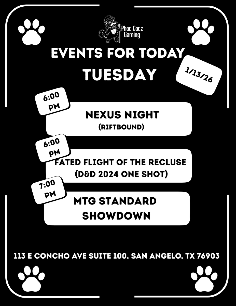 PhatCatzGaming's tweet image. Happy Tuesday, folks!
 New week, new games, same good vibes. Whether you’re cracking packs, building decks, or just stopping by to hang out, we’ve got you covered.
What are you playing today?
 #HappyTuesday #PhatCatzGaming #GameStoreLife #TCG #BoardGames