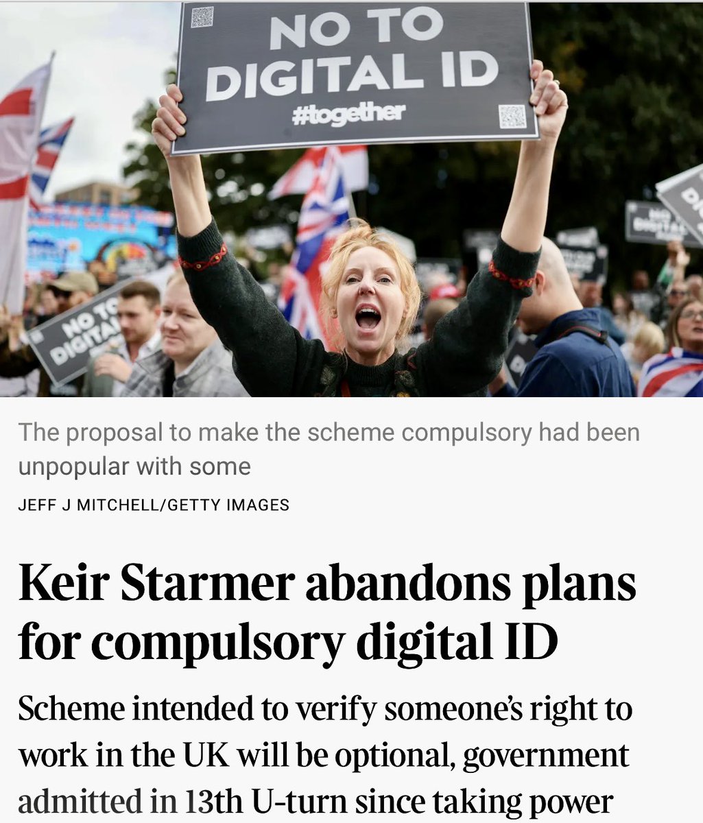 Huge news: Keir Starmer abandons plans for compulsory digital ID. 

Well done to everyone who kept up the pressure against this appallingly illiberal policy.