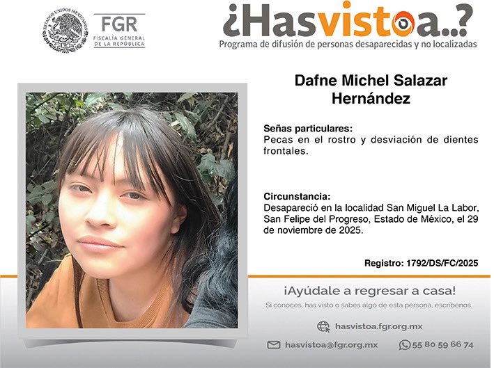 veraznoticiamas's tweet photo. Te pedimos tu apoyo para localizar a Dafne Michel Salazar Hernández, escribe o llama, su familia le busca. #Veraz #Ayúdanos #Comparte #TodosEnLaBúsqueda #Edomex #HastaEncontrarlend https://t.co/PlmGxSpwWP