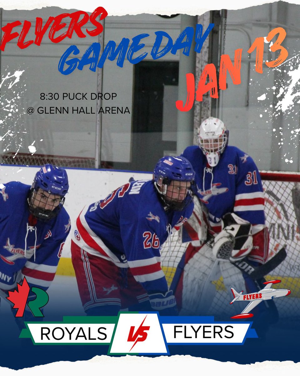 FLYERS GAME DAY 
ROYALS VS FLYERS ✈️

GET READY FLYERS FANS!! ITS TIME TO CHEER ON OUR TEAM IN OUR MAKE UP GAME AGAINST THE ROYALS🏒🏒

8:30 puck drop🏒
📍GLENN HALL ARENA