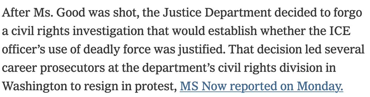 dfriedman33's tweet image. The slightly buried lead here is that DOJ wants to investigate Renee Good's widow but not her killer. nytimes.com/2026/01/13/us/…