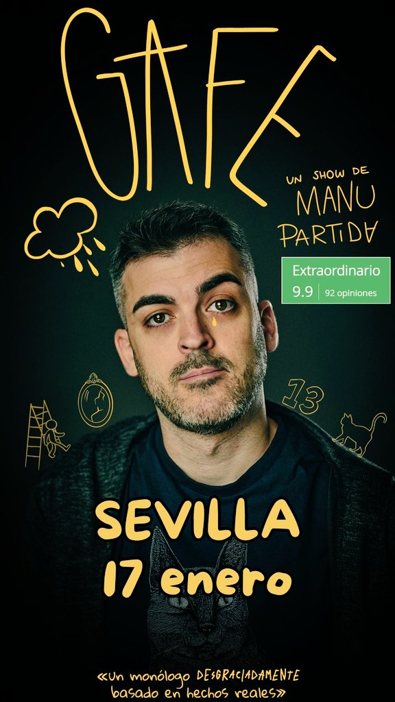 ManuPartida's tweet image. 📅El sábado 17 grabo en Sevilla el monólogo que llevo rodando tres años por toda España. En el Bar Cuatrogatos.

♥️En Madrid tiene una media de 9,9. Digo yo que por algo será...

🎫 Entradas aquí:
goo.su/zrjLFpf
