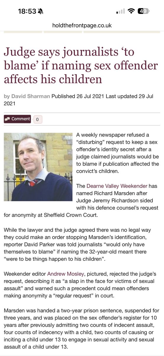peterstopcrime's tweet image. This judge is Jeremy Richardson KC

He sentenced Peter Lynch 61, To  2 years 8 mths for non violent protest. Peter was holding the off topic placard at a riot in, Peter killed himself in Prison   

The Judge let a paedophile off with a suspended sentence, the paedophile didn’t…