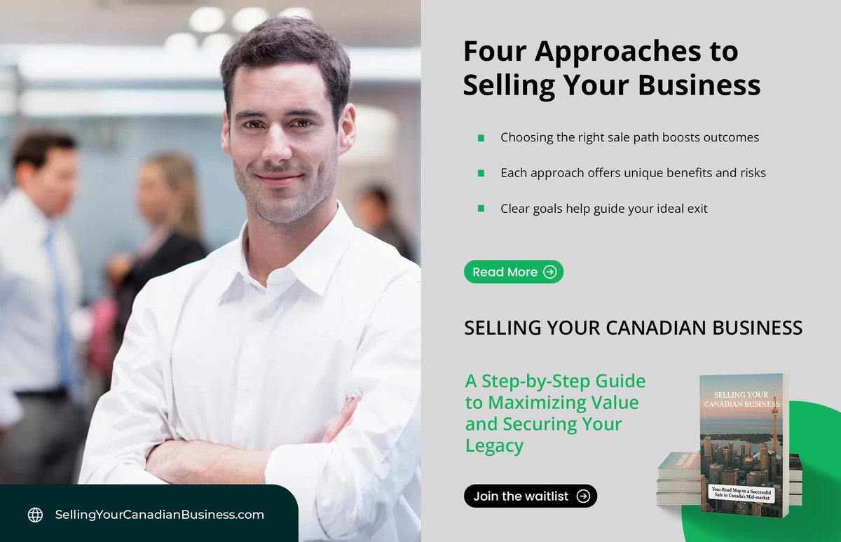 Four Approaches to Selling Your Business

Business owners have several ways to approach a sale, each with itsits own structure, timeline, and benefits. 

Read more 👉 sellingyourcanadianbusiness.com/articles/f/fou…

 #SellYourBusiness #ExitPlanning #BusinessOwners #EntrepreneurLife #BusinessSaleOptions