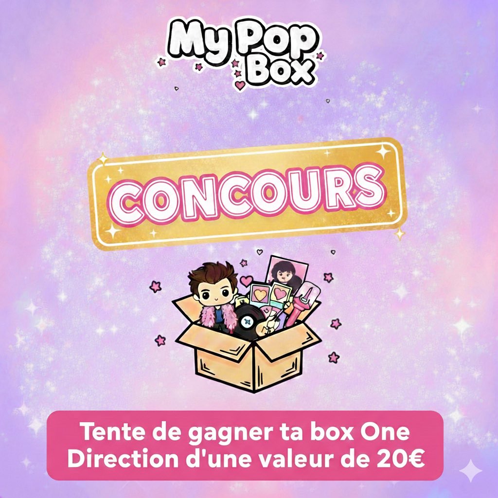 🎁 CONCOURS — MY POP BOX 🎁

Gagne 1 box surprise One Direction 💙

Pour participer :
🤍 Follow @MyPopBox
🔁 RT
💬 Tag ton/ta pote directioner 

✨ Bonus : cite ce tweet = chance x2

⏰ Fin : 28 Janvier à 18h

Good luck! ✨

Produits non officiels