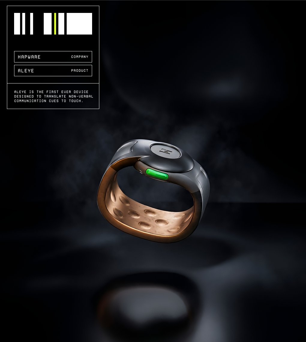 This is how <a href="/Hap_ware/">HapWare</a> works:

Detect:
Smart glasses recognize nonverbal cues like a smile or an outstretched hand.

Decode:
Each expression is mapped to a unique haptic pattern.

Deliver:
That signal reaches the ALEYE wristband in under 250 milliseconds.

Giving you nonverbal