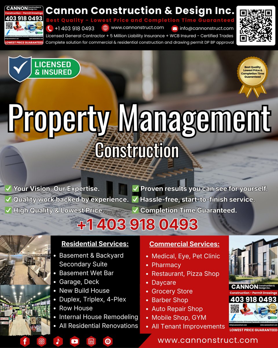 cannonstruct's tweet image. Complete Construction, Renovation &amp;amp; Design Drafting, Drawing Permit Services - Licensed &amp;amp; Insured | $5M Liability Insurance | WCB Certified - Best Price &amp;amp; Fastest Completion Guaranteed Call Now for a Free Consultation: +1 403-918-0493 cannonstruct.com