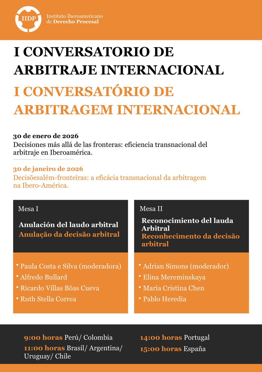 IIBDP's tweet image. 🌐 El arbitraje cruza fronteras.
No te pierdas el I Conversatorio de Arbitraje Internacional
👉 Decisiones más allá de las fronteras: eficacia transnacional del arbitraje en Iberoamérica
📅 30 de enero | 🔴 En vivo
🎥 youtube.com/live/17zx1XhlS…
#ArbitrajeInternacional #Iberoamérica