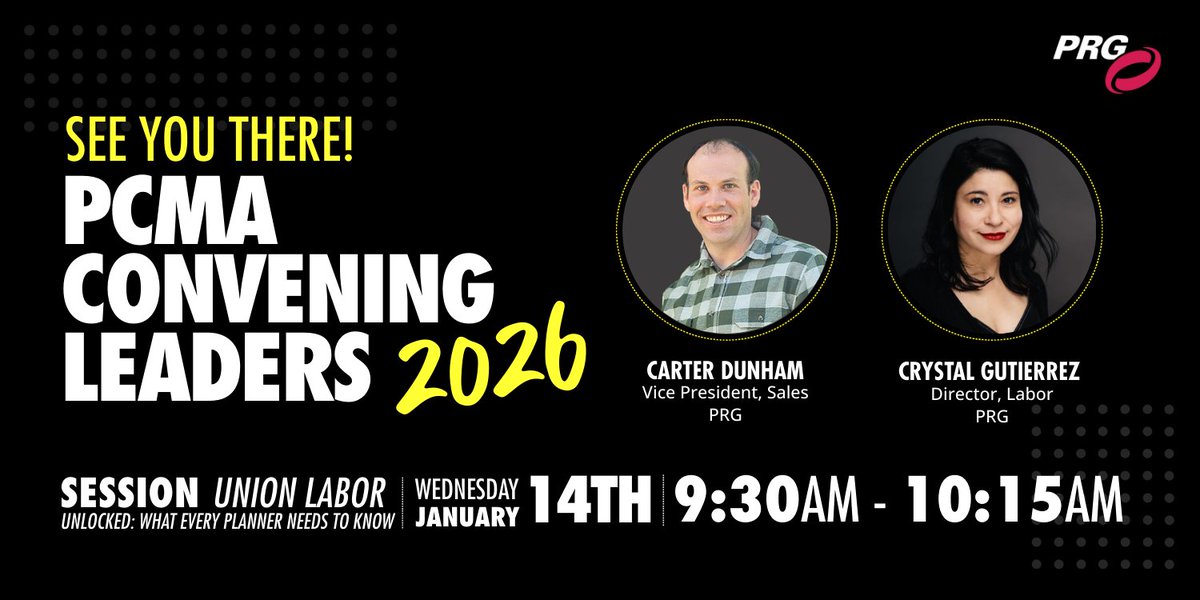 PRGlive's tweet image. Join PRG’s Carter Dunham &amp;amp; Crystal Gutierrez at @PCMAhq Convening Leaders for a panel on union labor in event production. Discover how union rules impact your event planning and gain insights from @IATSE &amp;amp; @PAConvention leaders to navigate labor complexities.