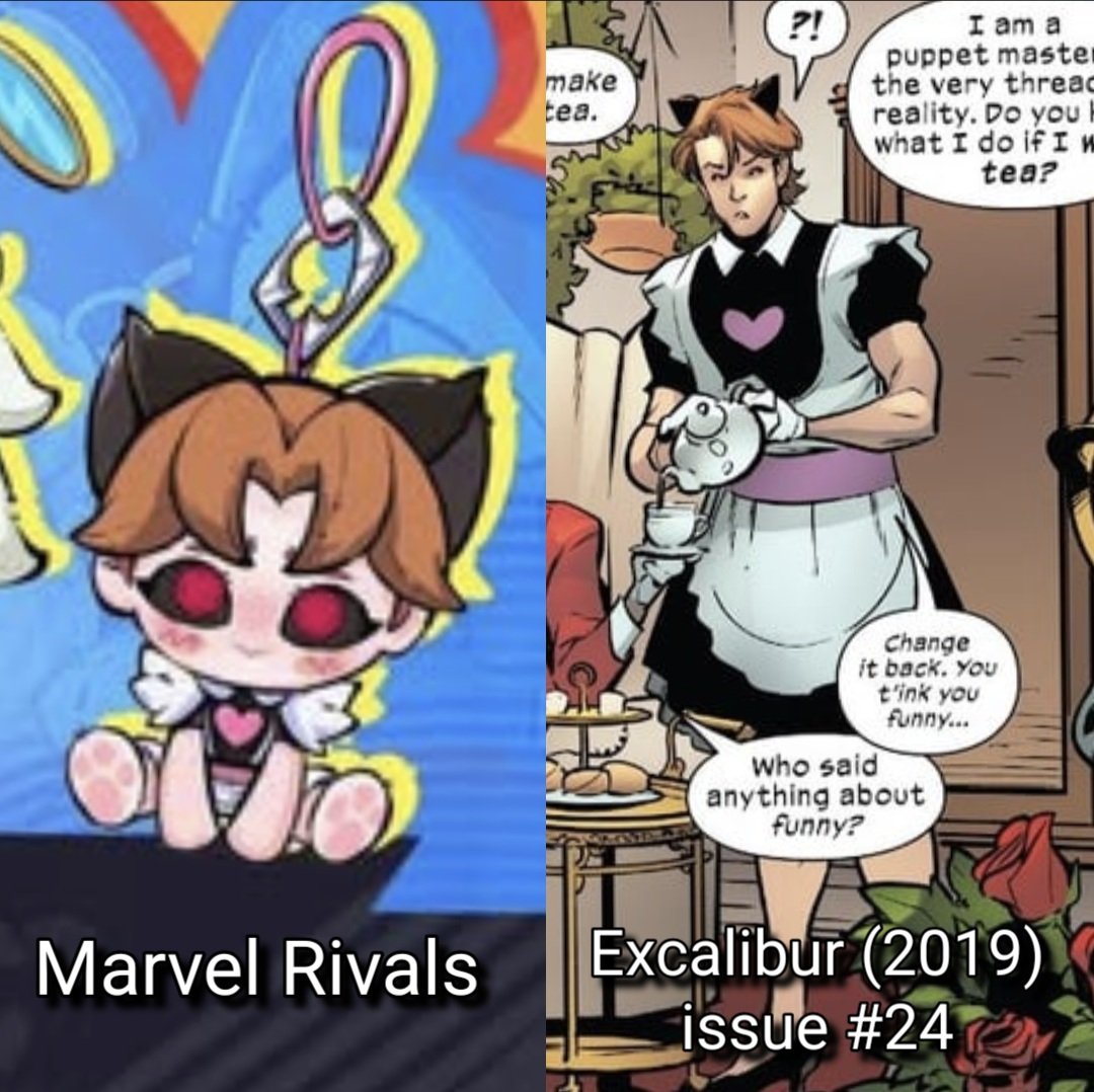 GambitSpotting's tweet image. In case you're wondering where the look came from, it's Excalibur. Reality warper Jamie Braddock briefly did this to embarrass him. Though Gambit looks good in most anything, it was clearly not something he appreciated, and demanded to be changed back. 
#gambit  #marvelrivals