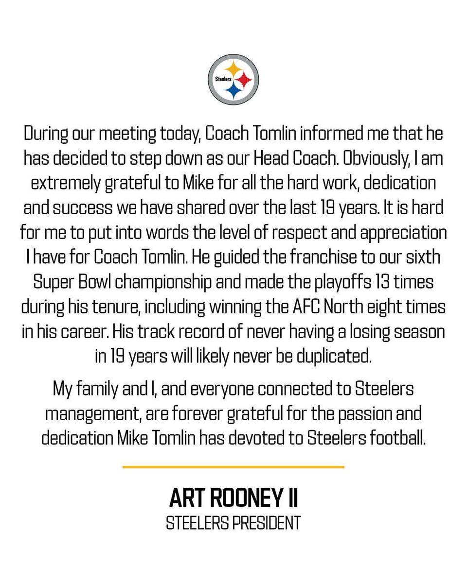 Blitz_Burgh's tweet photo. Art Rooney II says Tomlin told him he was stepping down. #Steelers #NFL https://t.co/35CF66ntIW