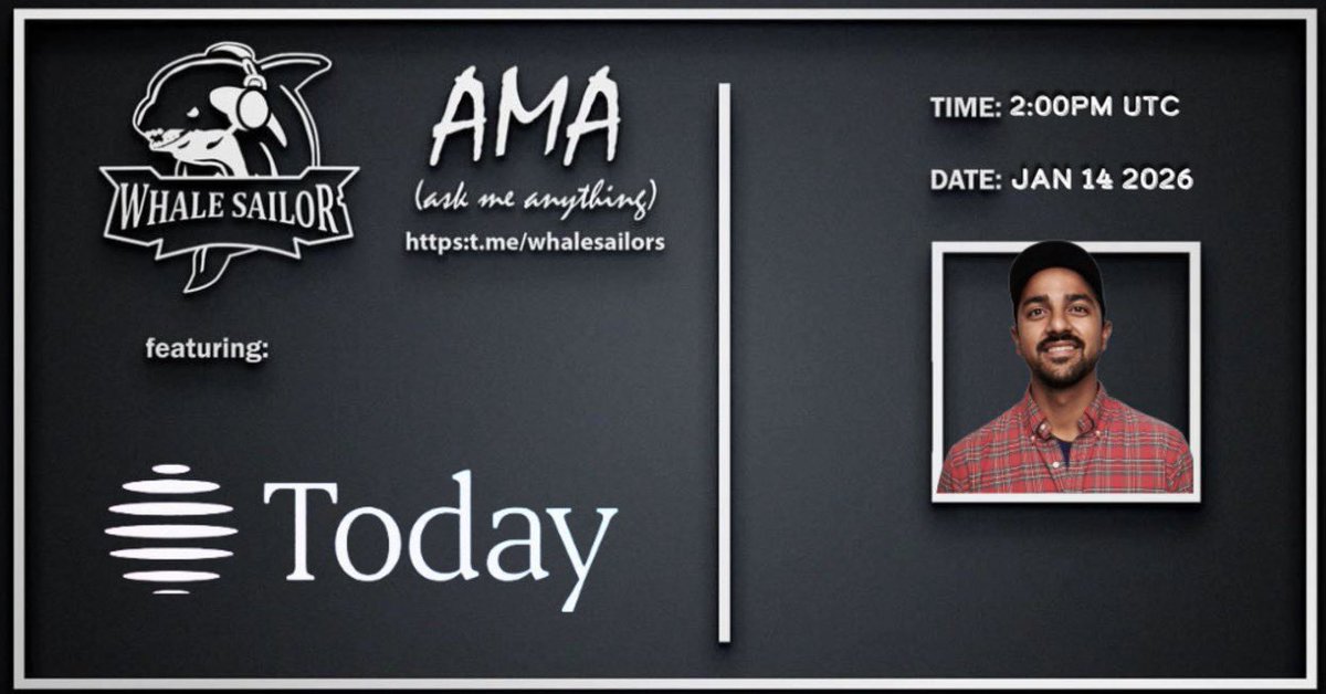 whalesailors's tweet photo. ๐๏ธ AMA ALERT ๐๏ธ
@tradeontoday ร @WhaleSailors
Turn trading & investing into a social experience ๐
See real trades, learn from real moves, build your track record, and become a trader others trust and follow.
๐ Venue: #WHALESAILORS
๐
Date: Jan 12, 2026
โฐ Time: 2:00 PM UTC
๐ Reward: 250 $USDC
#Stayactive โ #ask #smart #questions, #share #ideas & #feedback!