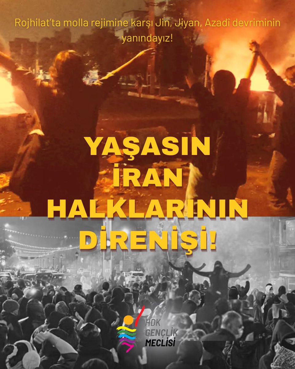 HdkGenclik's tweet photo. Yirmi günü aşkın süredir özgürlüğü için sokakta olan ve rejim güçlerine karşı öz savunma çizgisi ile direnen İran halklarının yanındayız.

Kadın ve gençlik öncülüğünde Rojhilat'ta ve bütün İran'da hızlanarak devam eden özgürlük yürüyüşünü selamlıyoruz! https://t.co/LKI0lnWFdA