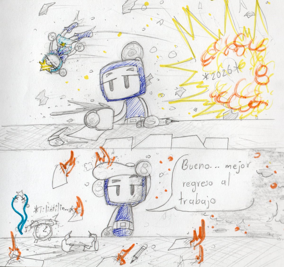 BLT2dibujos's tweet image. Hora de volver al trabajo ✏️💣💥🔥

- Nos espera otro largo año 🗓️

#bomberman #Fanart #BombermanLandTouch #videogames #dibujo #Bluekid #drawing #traditionalart #pencildrawing #bombergirl #ボンバーマン #BomermanLand #fanarts #comics