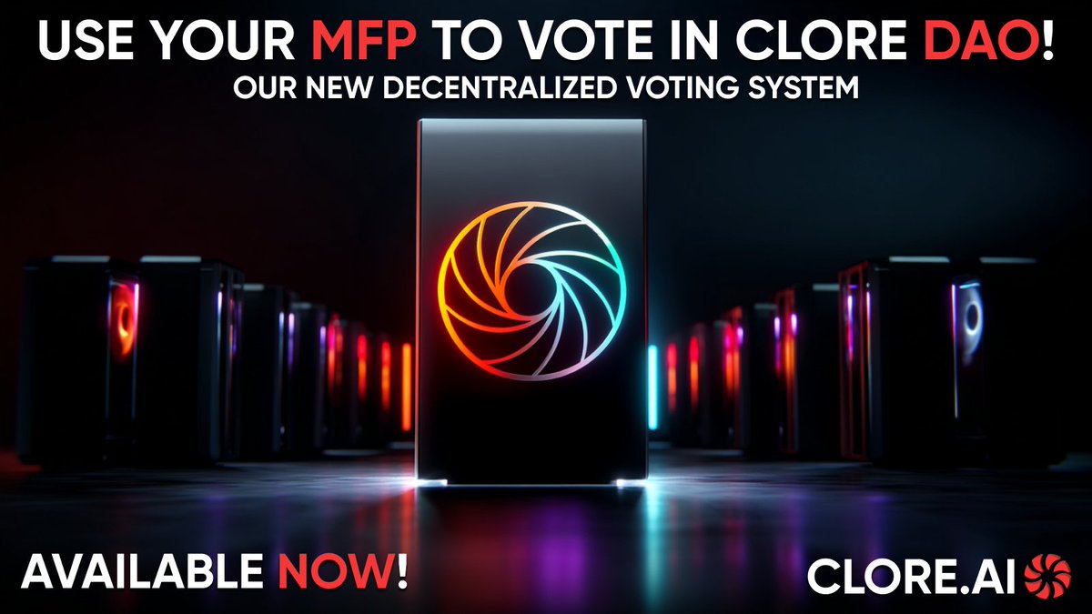 Vote with your locked CLORE MFP

You can now use your locked CLORE MFP to participate in Clore DAO voting.

👉 Active votes are here: clore.ai/dao
✅ Voting is free — but if you want to create your own proposal, you’ll need to burn 50,000 CLORE.

P.S. We’ve also rolled