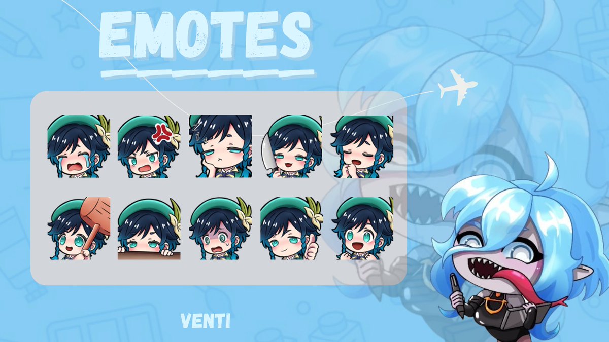 Your chat, but make it bardcore 🍃🎶 10 expressive Venti emotes!! perfect for Twitch &amp; Discord 💚

#GenshinImpact #twitchtv #streamer #LiveNow #Order #etsy #ArtistOnX #melemotes