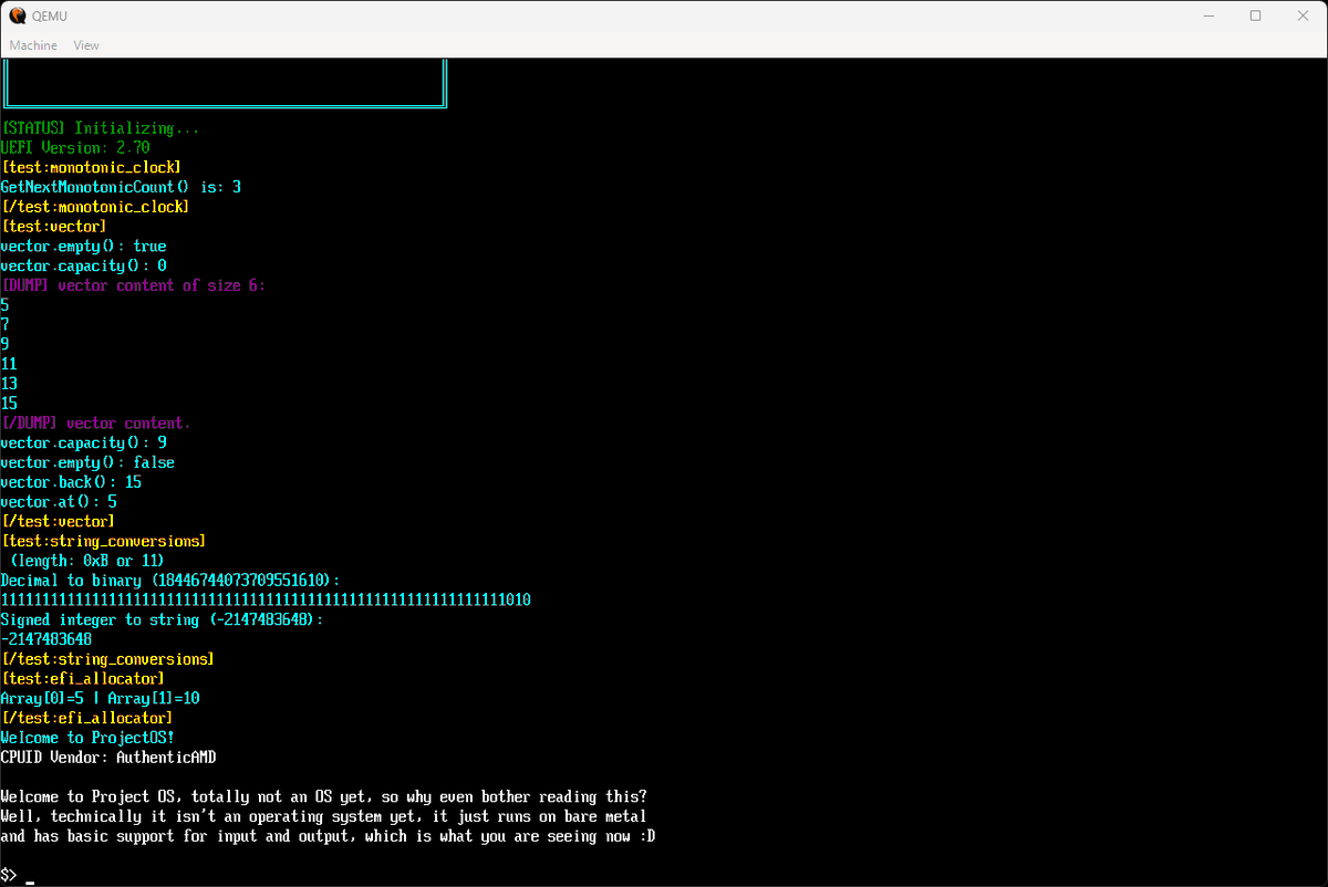 Afterback_'s tweet photo. ProjectOS is back! 😎
#osdev #baremetal #SystemsProgramming https://t.co/BNxwzIZZxb