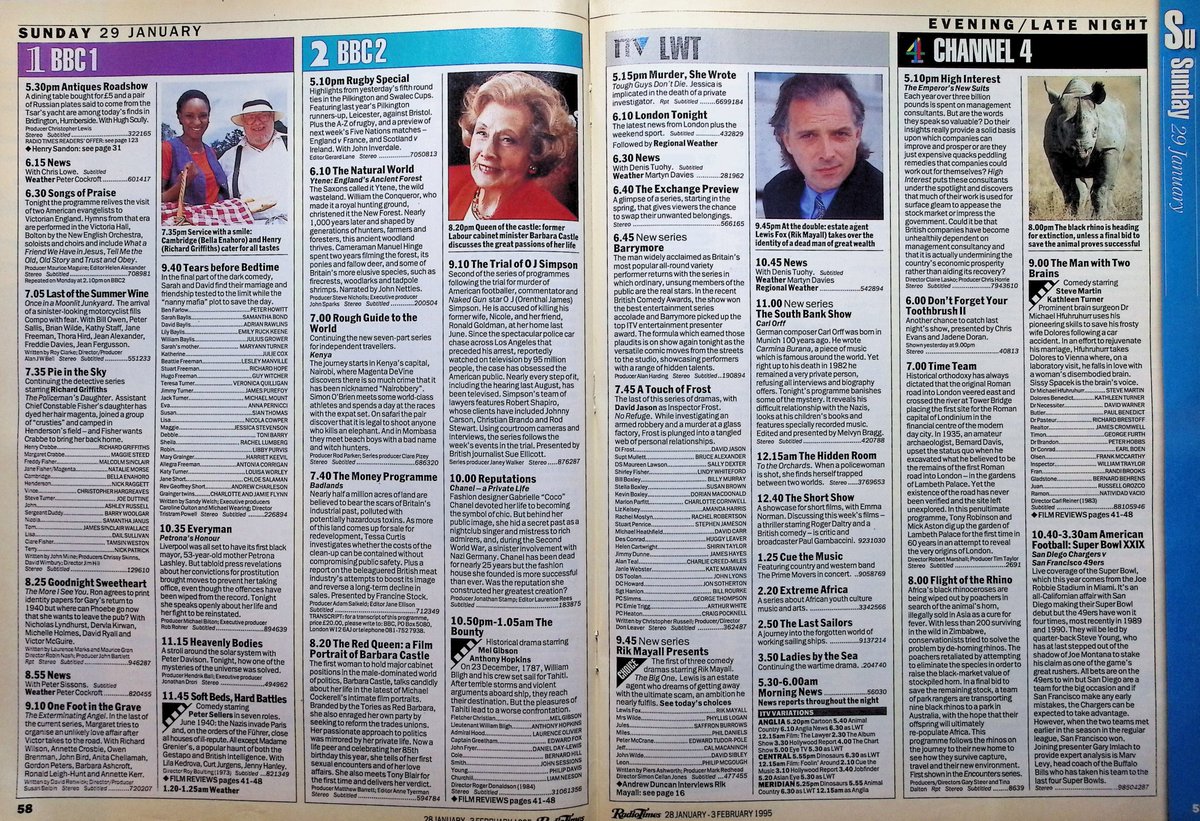 TvDidYouSee's tweet photo. #OnThisDay 29 January 1995 📺TV Listings
#JohnBird guests stars in ONE FOOT IN THE GRAVE - The Exterminating Angel.
The acting talents of #RikMayall are showcased in the first of RIK MAYALL PRESENTS - The Big One.
Ordinary members of the public are the stars of BARRYMORE. https://t.co/FYKGnwyhD8