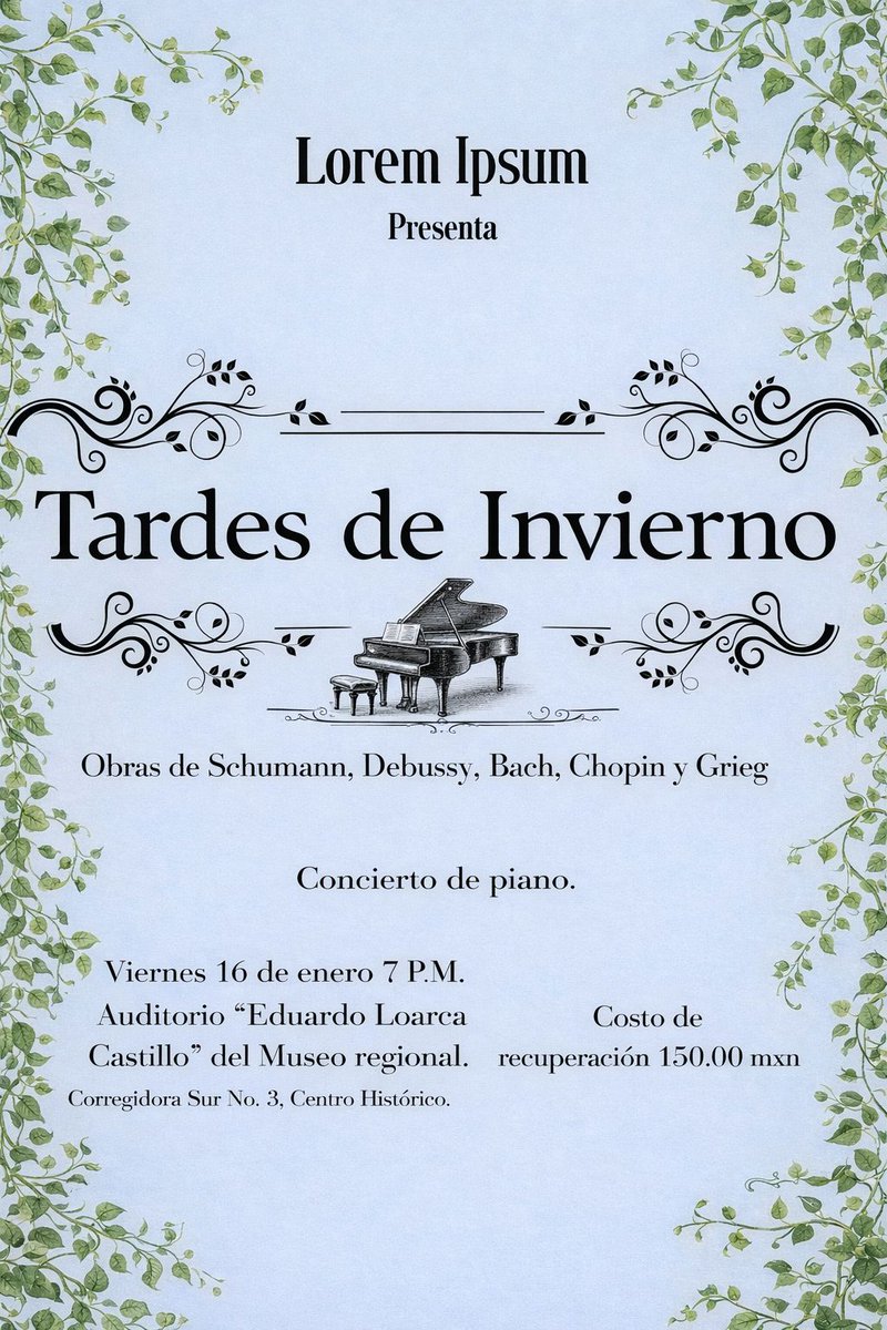 Acompáñanos a una "Tarde de invierno" el viernes 16 de enero a las 19:00 h.
Costo de recuperación $150
#mrq #culturaqro