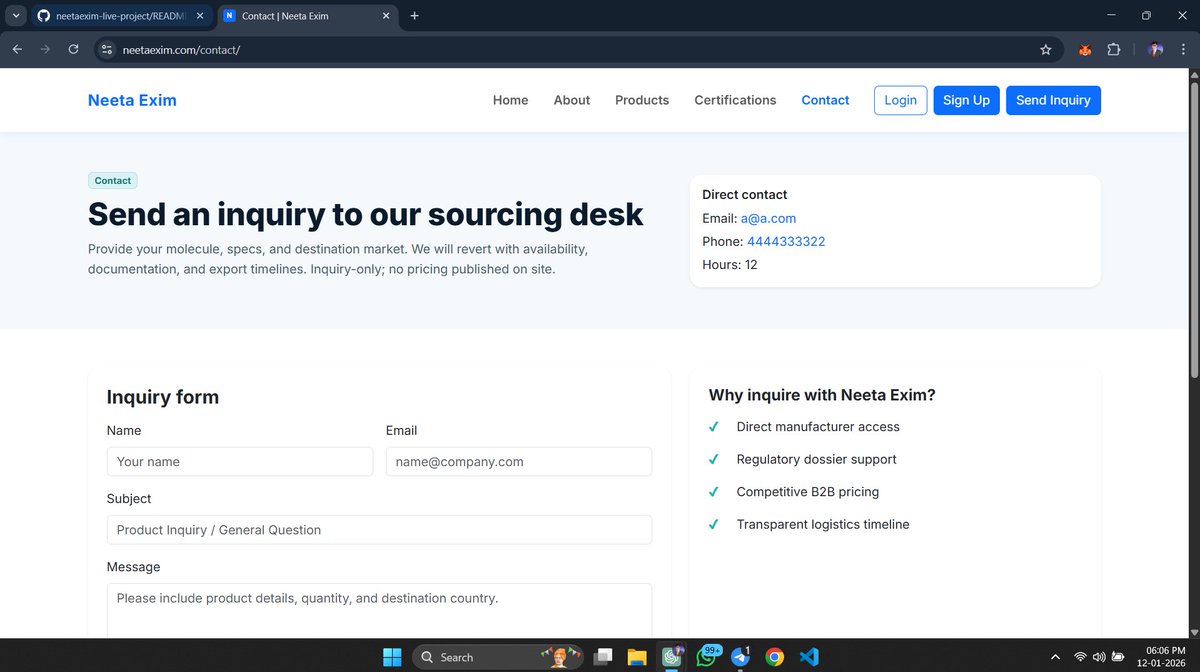 codewithmilind's tweet image. Built &amp;amp; deployed Neeta Exim 🌍
Live: neetaexim.com
Django | VPS | HTTPS
Code is private
lnkd.in/g8VRQuhZ

#BuildInPublic #DataScience #GenAI #Django #AI #LLM #IndieHacker