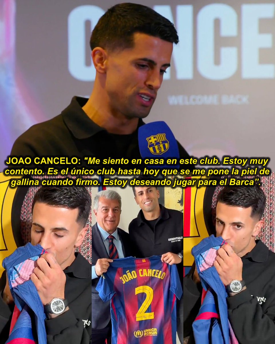 — JOAO CANCELO: "Me siento en casa en este club. Estoy muy contento. Es el único club que se me pone la piel de gallina cuando firmo. Estoy deseando jugar para el Barça".

Y en cuanto volvió a firmar con el FC Barcelona, Joao Cancelo besó el escudo del club de sus sueños. Jugó en