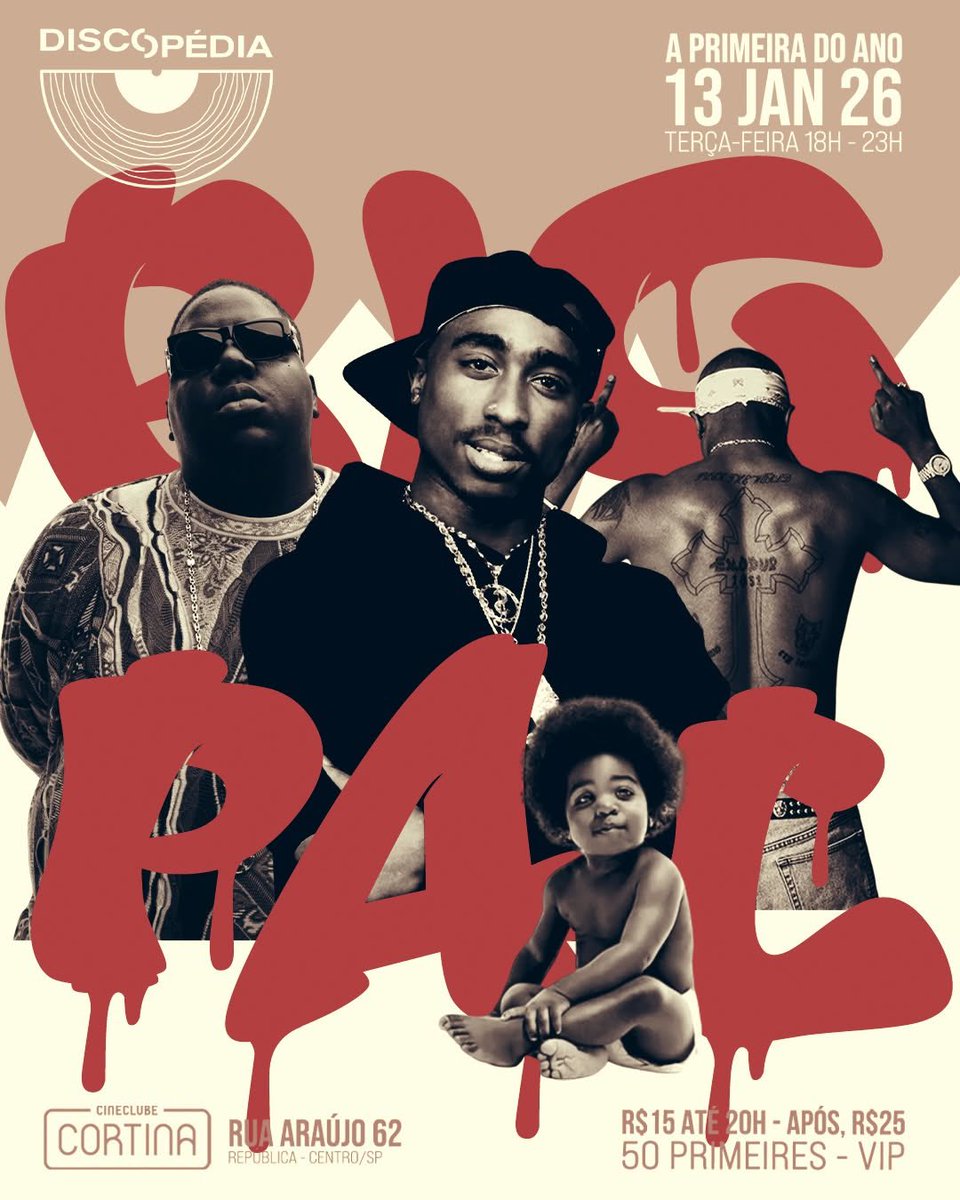 _Discopedia's tweet image. A Sensacional de São Paulo, orgulhosamente apresenta o nosso já tradicional especial de começo de ano, "The Notorious B.I.G. &amp;amp; Tupac"!

Daqui a pouco, a partir das 18h no Cineclube Cortina.

DJs DanDan, Marco &amp;amp; Nyack nos toca-discos.
Abertura, DJ Lino.