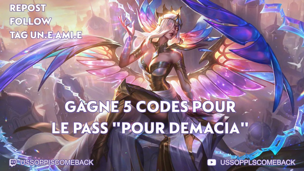 UssopPlsComBack's tweet image. Salutation ! 

@LoL_France et moi-même vous offrons la chance de remporter 5 Pass de combat Demacia !

pour participer :

👉 Follow @UssopPlsComBack 
🔄 RT ce post 
🤡 Tag un(e) ami(e)

T.a.s 25/01
#LPP
si vous vous ennuyez  : tiktok.com/@ussopplscomeb…
GL